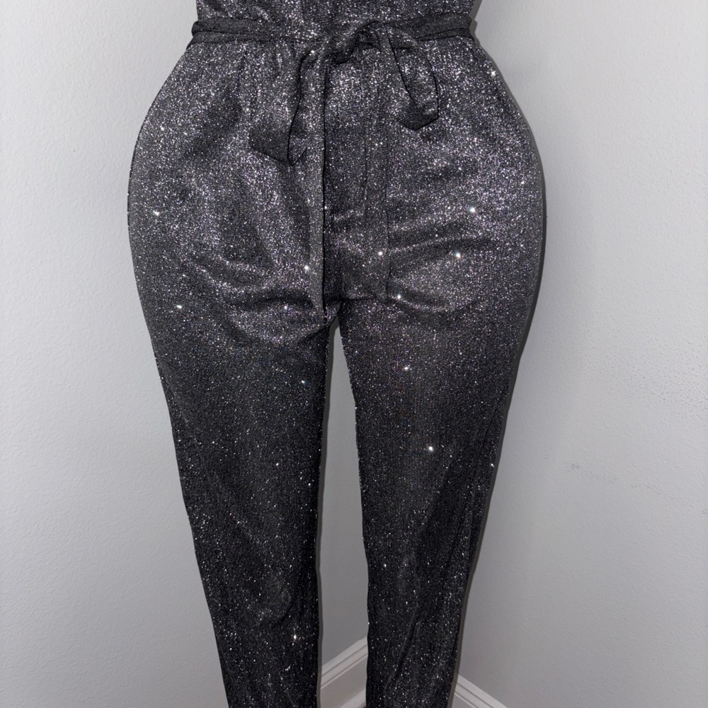 Women's Sparkling Silver Black Pants